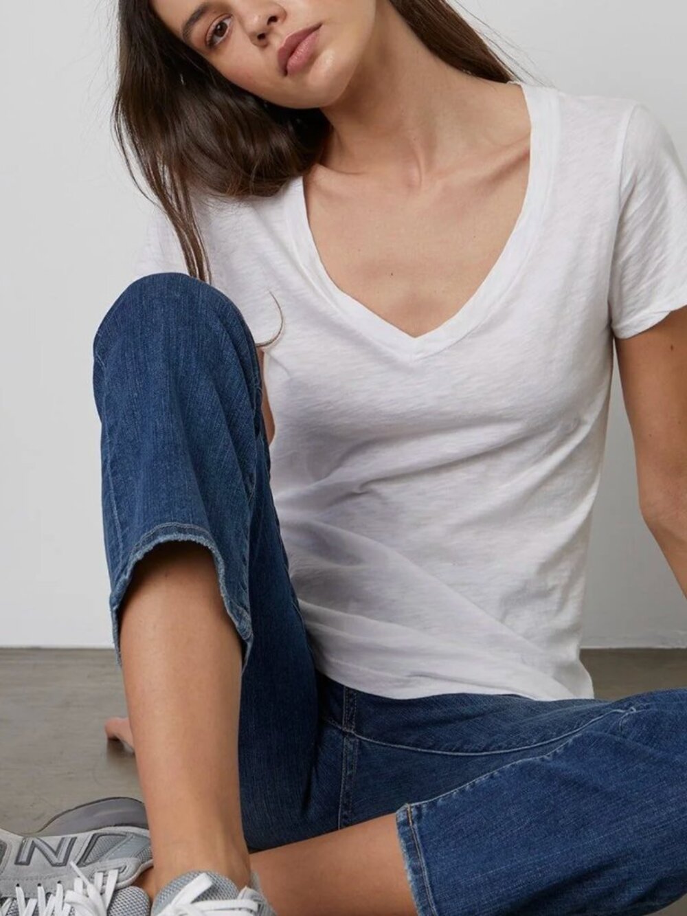 Velvet by Graham & Spencer Lilith Cotton Slub V-Neck Tee | White - Picture 11 of 11